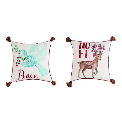 Transpac Fabric 16 in. Multicolor Christmas Dove/Deer Pillow Set of 2