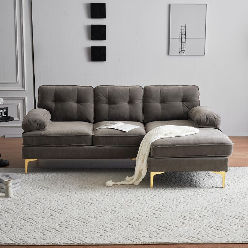 83" Modern Velvet Upholstered Sectional Sofas Couch-ModernLuxe, 2 of 12