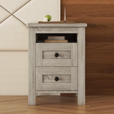 Modern Nightstand with 2 Drawers and Open Shelf, Wood-Look Finish, Space-Saving Design for Bedroom Storage and Display-The Pop Home