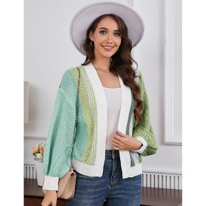 Women's Color Block Knit Cardigan Casual Open Front Long Sleeve Sweater - 1 of 4