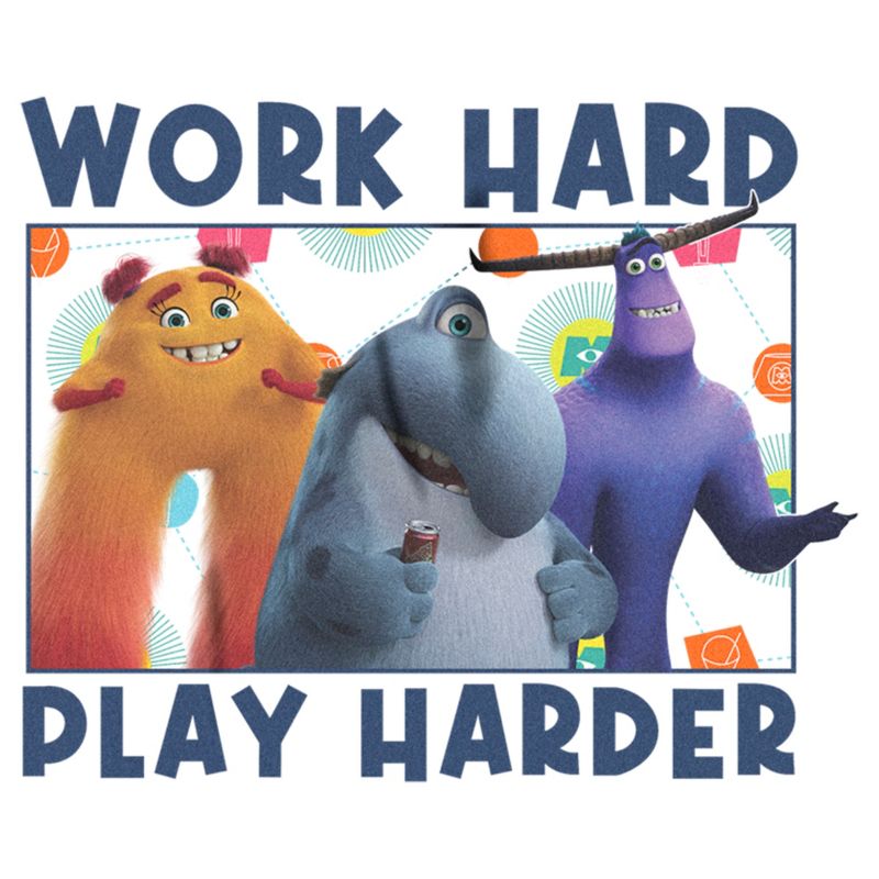 Men's Monsters at Work Work Hard Play Harder T-Shirt, 2 of 6