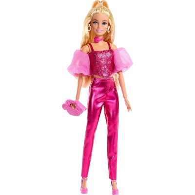 Barbie Deluxe Style Doll #5 in Metallic Pink Outfit, Blonde Hair, Sparkly Corset Top and Shiny Pants with Accessories