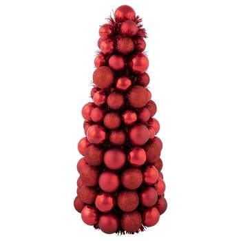 Northlight 15.75" Red 3-Finish Shatterproof Ball Christmas Tree with Tinsel