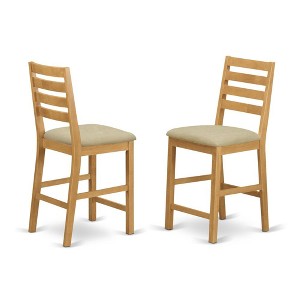 East West Furniture,Café Pub Counter Height with cushion Seat - Natural Oak Finish, Set of 2 - 1 of 2
