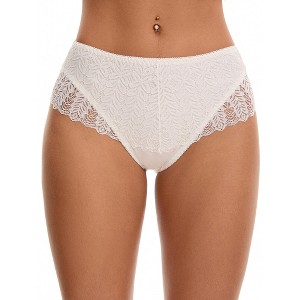 INSPIRE CHIC Women's Mid Rise Breathable Soft Lace Overlay Underwear Seamless Hipster Briefs - 1 of 4