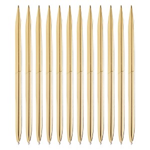 Juvale 12 Pack Retractable Gold Ballpoint Pens Bulk Set for Office Supplies, Black Ink (6.4 in) - 1 of 4