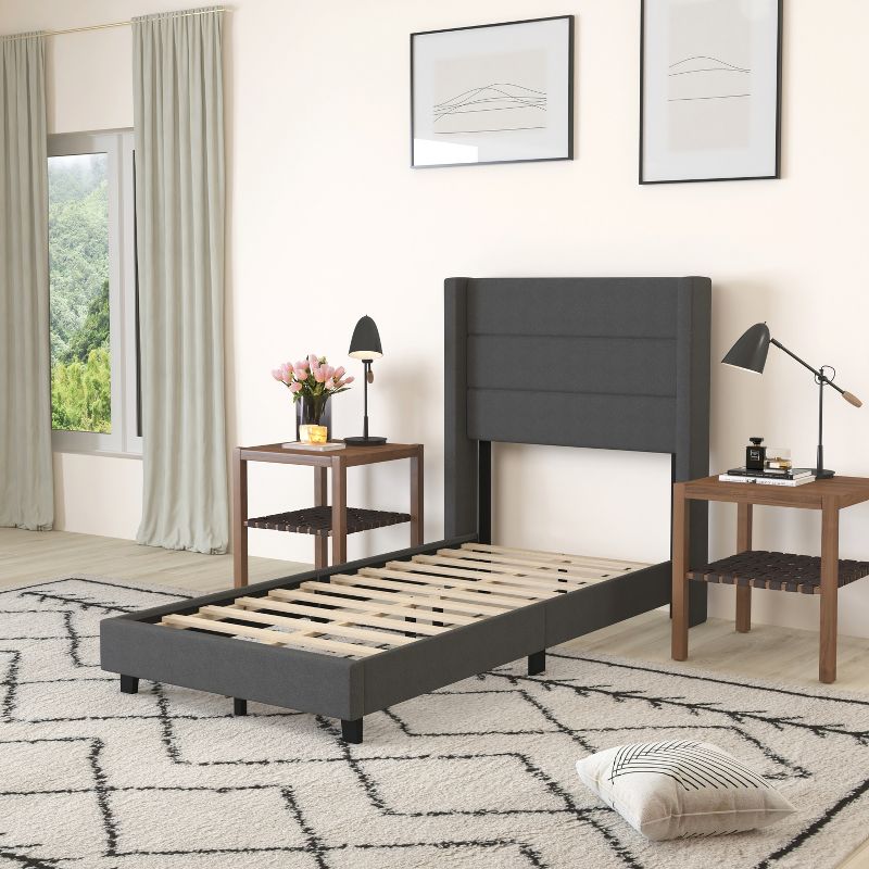 Merrick Lane Modern Platform Bed with Padded Channel Stitched Upholstered Wingback Headboard and Underbed Clearance, 5 of 10