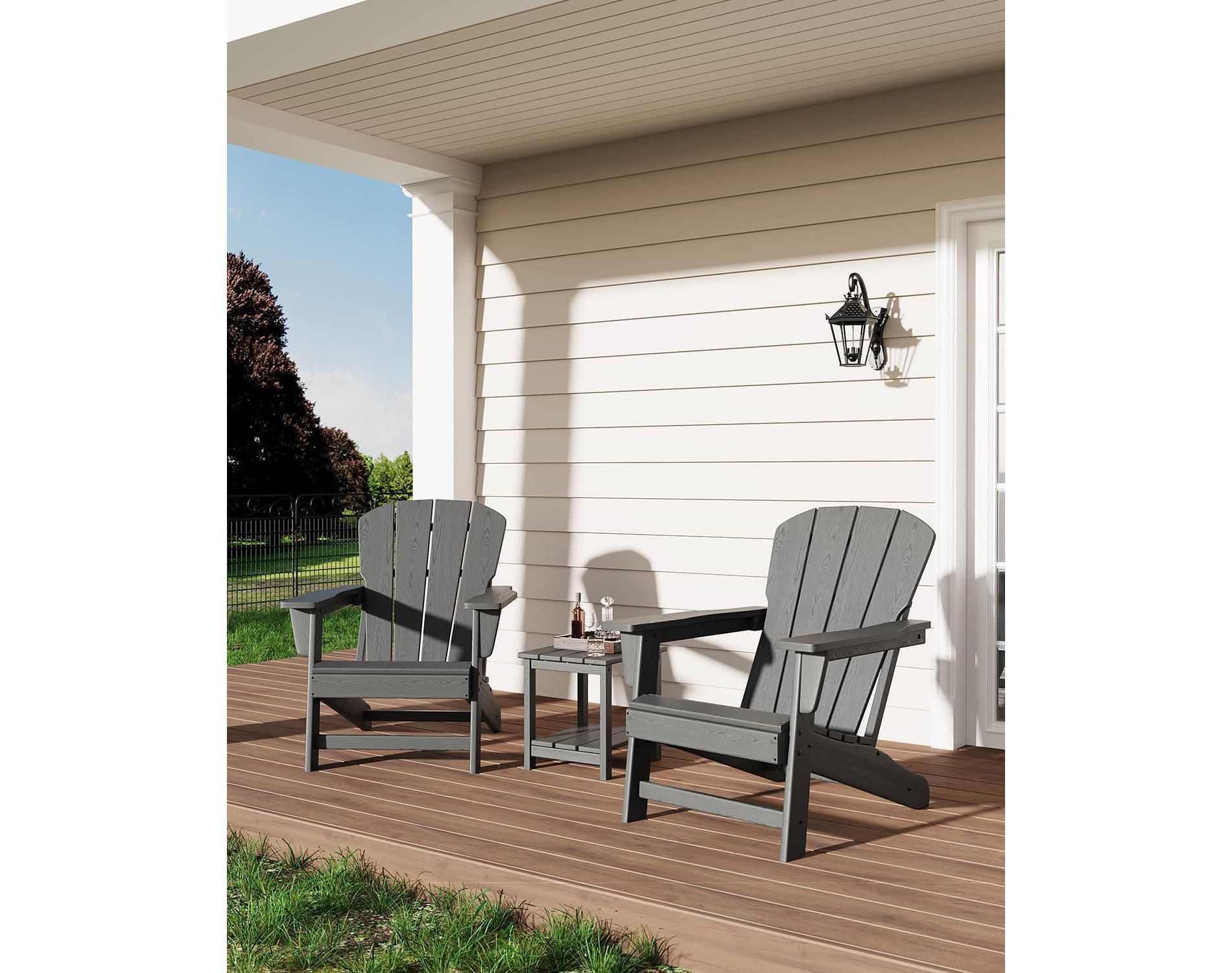 2-Pack HDPE Adirondack Chairs - Weather Resistant Outdoor Chairs (Grey) for Patio/Lawn (380lbs Capacity, No Assembly Required)