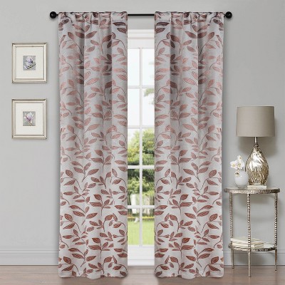 Modern Bohemian Leaves Room Darkening Semi-Blackout Curtains, Set of 2 by Blue Nile Mills