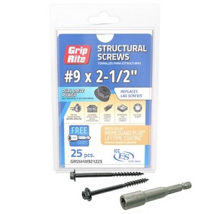 Grip-Rite No. 9 wire X 2-1/2 in. L Star Hex Washer Head Structural Screws 25 pk - 1 of 1