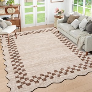 Scalloped Washable Rug, Modern Geometric Low-Pile Carpet, Non-Slip, Stain-Resistant Floor Mat for Living Room, Bedroom, Dining - 1 of 4