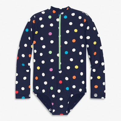 Primary Kids Long Sleeve One-Piece Rash Guard in Rainbow Confetti Dots