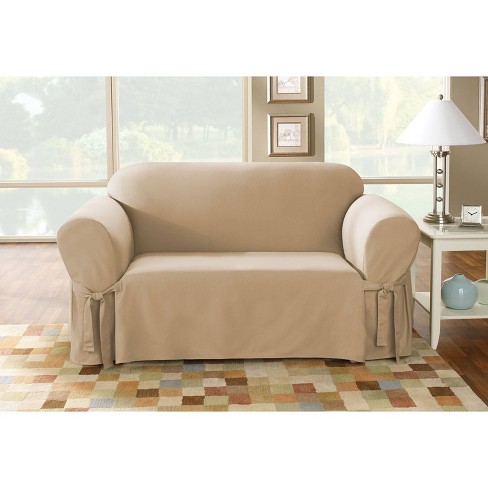 Duck Loveseat Slipcover Tan Sure Fit Cotton Fabric Indoor Stretch Fit Furniture Protector Target