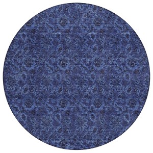 Navy Blue And Charcoal Floral Washable Indoor Outdoor Area Rug - 1 of 4