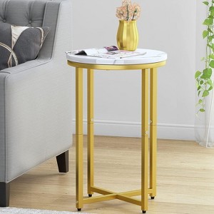 Hooseng Faux Marble Round Side Table Set of 2, 16 Inch Living Room End Table Accent Table Nightstand with Metal Frame for Bedroom, Small Spaces - 1 of 4