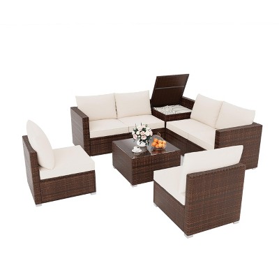 brown rattan and beige cushion