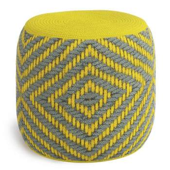 Elza Round Woven PET Polyester Pouf Gray/Yellow - WyndenHall