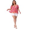 Women's Plus Size Floral Ruffle Hem Sweetheart Neck Short Sleeve Back Smocked Blouses - Agnes Orinda - 3 of 4