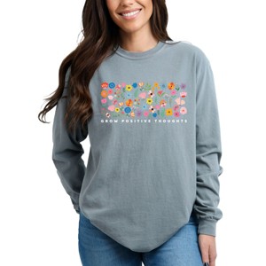 Simply Sage Market Grow Positive Thoughts Floral Garment Dyed Long Sleeve - 1 of 4