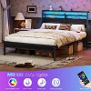Furnulem Queen Bed Frame with Headboard 2 Fabric Drawers Bed Frame Featuring LED Lights Built-in Charging Station Storage No Box Spring Needed - 2 of 4