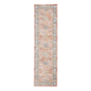 8' Coral And Blue Oriental Runner Rug - 1 of 4