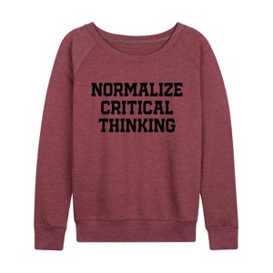 Women's - Instant Message - Normalize Critical Thinking Lightweight French Terry Wide Neck Long Sleeve Graphic Shirt - 1 of 4