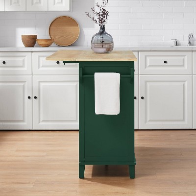 Emerald and Natural Wood Drop Leaf Kitchen Island