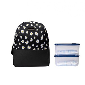 Kathy Ireland Daisy Mini Backpack Lunch Tote - Black Yellow & White Daisies - 1 of 4