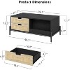 Modern Coffee Table, 4 Drawers and Open Storage Shelf, 39" Rectangular Coffee Table with Nature Rattan Drawers and Storage Shelves - 2 of 4