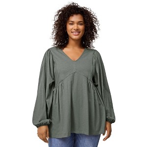ellos Plus Size V-Neck Tunic With Diagonal Empire Seam - 1 of 3
