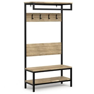 WyndenHall 40" Wide Hooper Solid Wood Industrial Entryway Hall Tree Bench Natural - 1 of 4