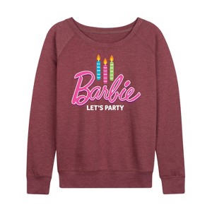Women's - Barbie - Let's Party Lightweight French Terry Wide Neck Long Sleeve Shirt - 1 of 4