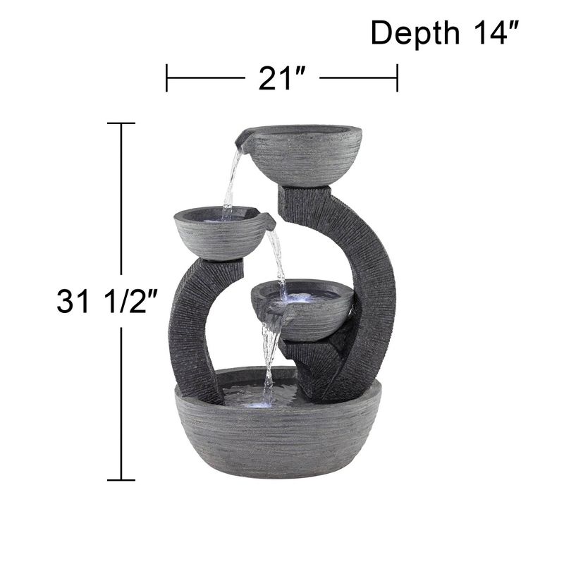John Timberland Three Cup Modern Japanese Cascading Outdoor Floor Water Fountain with LED Light 31 1/2" for Yard Garden Patio Home Deck Porch Exterior, 5 of 12
