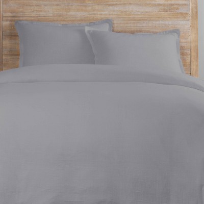 Lark Gray Cotton King Duvet Cover Set with Shams