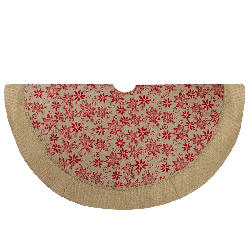 Northlight 48" Tan and Red Rustic Burlap Poinsettia Christmas Tree Skirt, 2 of 5