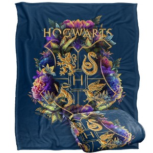 Harry Potter Hogwarts Multi-Colored Floral Crest Officially Licensed Silky Touch Super Soft Throw Blanket 50" x 60" - 1 of 4