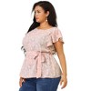 Agnes Orinda Women's Plus Size Crew Neck Floral Tie Waist Ruffle Flare Sleeve Blouses - 4 of 4