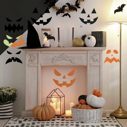 Halloween Pumpkin Faces Glow In The Dark Peel And Stick Wall Decal ...