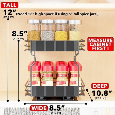 Heavy Duty Black Steel Pull Out Spice Rack Organizer with Labels