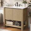 36" Brown Bathroom Floor Cabinet with Rectangular Ceramic Sink, Soft-Close Handle-Free Doors, Large Storage and Open Bottom Shelf-Maison Boucle - 2 of 4