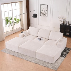 113'' Corduroy Modular Boneless Modern Convertible Sectional Sofas with Chaise, Movable Ottoman, Compression Upholstered and No Assembly - 1 of 4