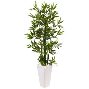 Nearly Natural 4.5-ft Artificial Bamboo Tree in White Tower Planter - 1 of 1