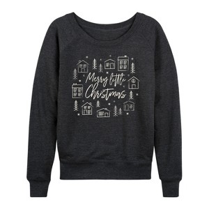 Women's - Instant Message - Merry Little Christmas Lightweight French Terry Wide Neck Long Sleeve Graphic Shirt - 1 of 4