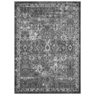 Coolmee Washable Rug for Living Room Boho Floral Non Slip Throw Rugs Large Bedroom Rug Low Pile Soft Stain Resistant CarpetGray