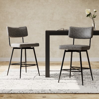 DOMETOUR 26'' Retro Swivel Counter Stools Set of 2 with Iron Frame PU Sponge Cushion Footrest for Kitchen Dining Room
