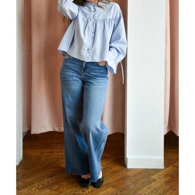 Women's Blue Ruffle Blouse - Things Between