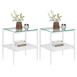 LOVMOR 2-Tier Tempered Glass End Table Set of 2, Rectangle Coffee Tabletop with MDF Layer, Modern Side Table for Living Room - 1 of 4