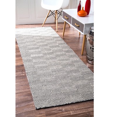 Ivory Geometric Flat Woven Wool Runner Rug