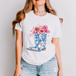 Simply Sage Market Cowboy Boots Floral Short Sleeve Tee - 1 of 4