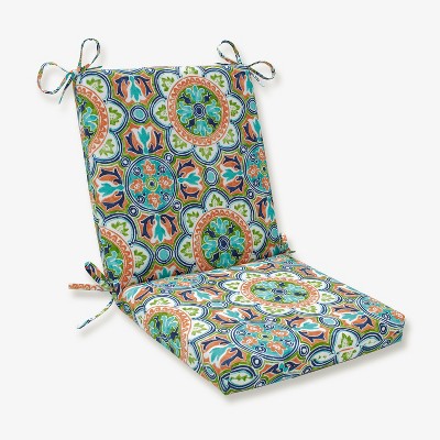 Lagoa Tile Flamingo Squared Corners Outdoor Chair Cushion Blue - Pillow Perfect: Weather-Resistant, Fade-Resistant, Polyester Fiber Fill